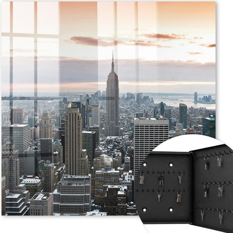 Armoire à clés - (30 cm x 30 cm) - Boîte à clés murale - Coffret de rangement pour clés - Couleur noire - Ouverture vers la droite - Pour maison et bureau - Panorama de la ville