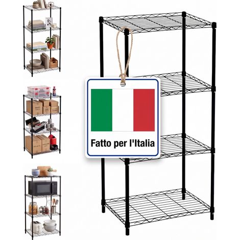 Relaxdays scaffale metallico 4 ripiani, 35 kg/rip., 120x56x35 cm, per casa/cantina/garage, acciaio nero (1/5)
