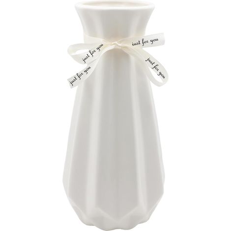 Pots blancs de 19 cm de haut, pots de fleurs modernes en céramique avec ruban coloré, pots décoratifs pour herbe de pampa, pots géométriques pour maison, salon, table à manger, bureau, décoration (1/5)