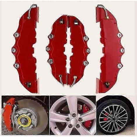Kit universel de 4 cache-étriers de freins à disque avant et arrière, style 3D rouge