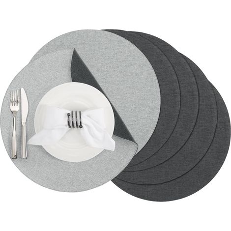 Set 8 Sottopentole Tavolo Tessuto Rotonde Grigie 38 cm (1/5)