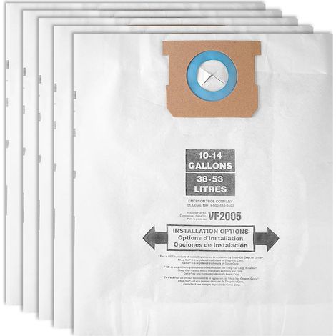 Lot de 5 sacs filtrants de type F 9066233 VF2005 pour aspirateur Shop Vac de 30 à 46 litres, pièce 9066200 et 9067200 (1/5)