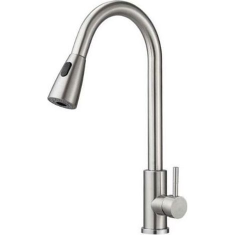 Robinet, robinet coulissant de cuisine, robinet en acier inoxydable, chaud et froid, brossé (1/5)