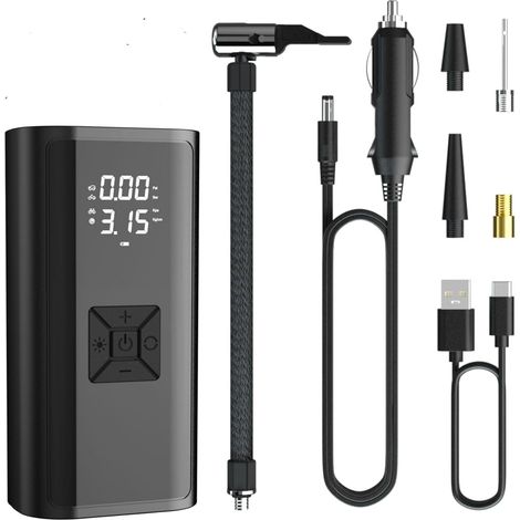 Tragbarer Reifenfüller mit digitalem Manometer, geeignet für Autos, Motorräder, Basketbälle, aufblasbares Spielzeug, Fahrräder usw., inklusive LED-Taschenlampe.