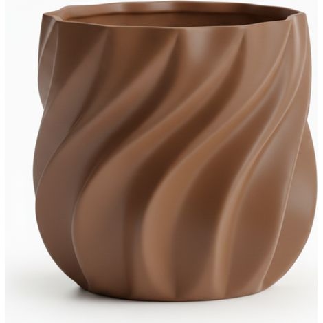 Maceta decorativa marrón para plantas con estructura de nervaduras onduladas. (1/3)