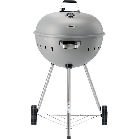Runder Holzkohlegrill, Kugelgrill 54cm mit Thermometer, grau