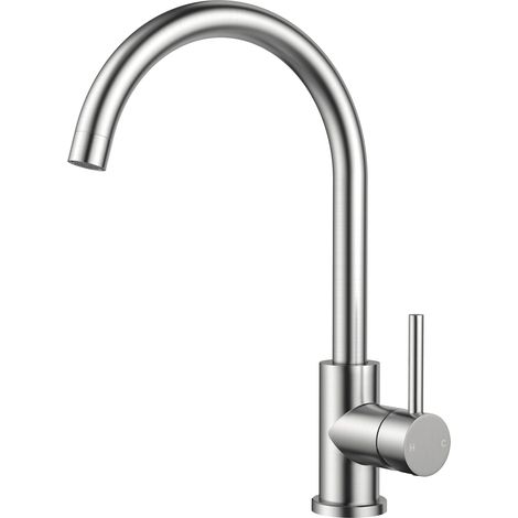 1 Robinet Cuisine, Pivotant 360°, Acier Inoxydable, Monocommande, Bec Haut 238mm, Pour Évier (1/5)