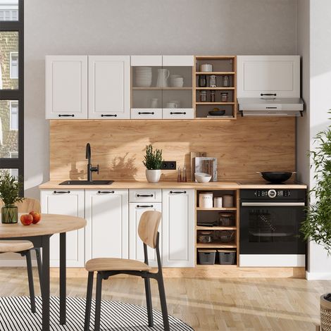 Cuisine R-Line, Blanc campagnard/Chêne doré, 240cm , PT Anthracite, Vicco (1/5)