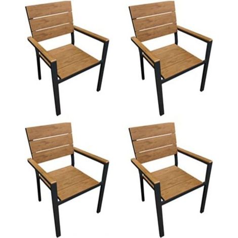 4 PZ SEDIA POLTRONA TEAK IN ALLUMINIO EFFETTO LEGNO DA ESTERNO GIARDINO 38610/4 (1/2)