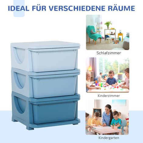 Rangement jouets enfant, 3 tiroirs, coins arrondis, design surélevé, 37x37x56,5 cm, bleu (1/5)