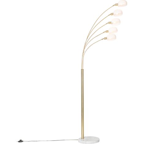 QAZQA Diseño Lámpara de pie de diseño latón con cristal opalino 5 luces - Sixties Marmo Vidrio /Mármol /Acero Alargada Adecuado para LED Max. 5 x 25 Watt