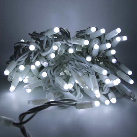Luccika stringa catena 10 metri serie 120 luci di Natale a Maxi Led Bullet Bianco Ghiaccio con Flash Bianco Ghiaccio e cavo bianco per uso esterno ed interno professionale Bianco Ghiaccio 10 metri - 1 (1/5)
