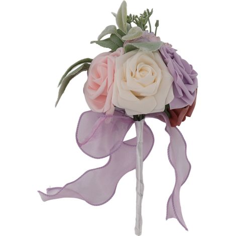 Bouquet nuptial romantique rose fleurs fausses en soie et plastique bouquet demoiselle d'honneur déco maison fête violet (1/5)
