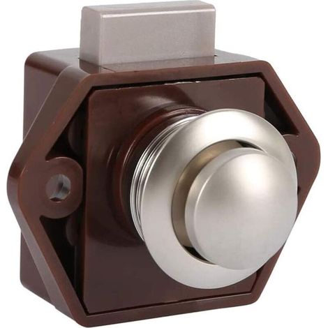 Serrure à bouton-poussoir pour armoire, meuble de rangement, boucle de verrouillage de porte sans clé, convient aux camping-cars et caravanes (marron) (1/5)