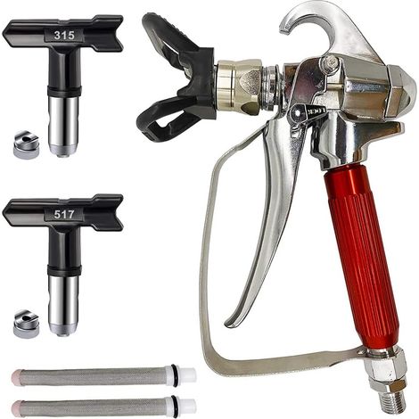 Airless paint sprayer with 2 paint nozzles (315, 517) and nozzle guard + 2 airless filters for pump sprayer (1/5)