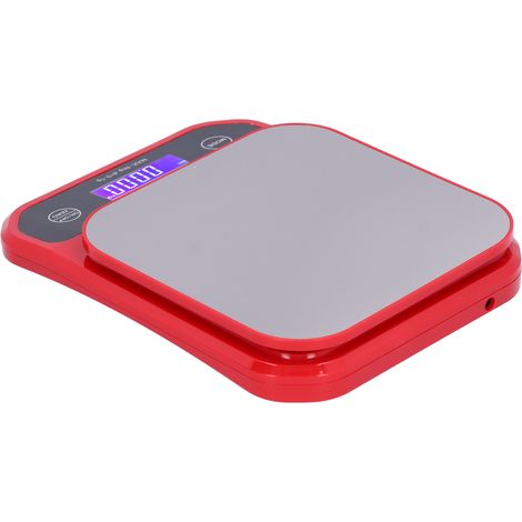 Wasserdichte, per USB wiederaufladbare Küchenwaage 5 kg/0,1 g, rote elektrische Lebensmittelwaage zum Backen. (1/5)