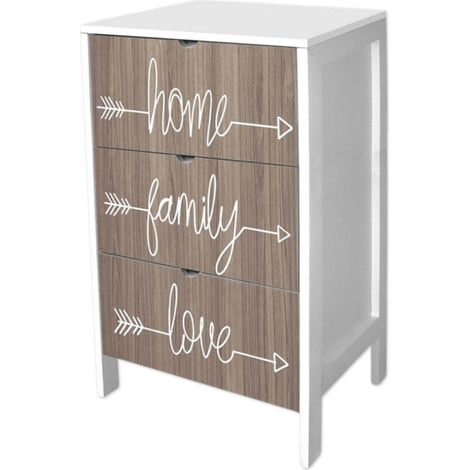 Lupia - Cassettiera Mobile Italy, Stile Minimal in Legno, 3 Cassetti, Stampa HOME FAMILY LOVE, Adatta a Ogni Stanza, 39x29xH60 cm, organizer Colore Bianco decorato
