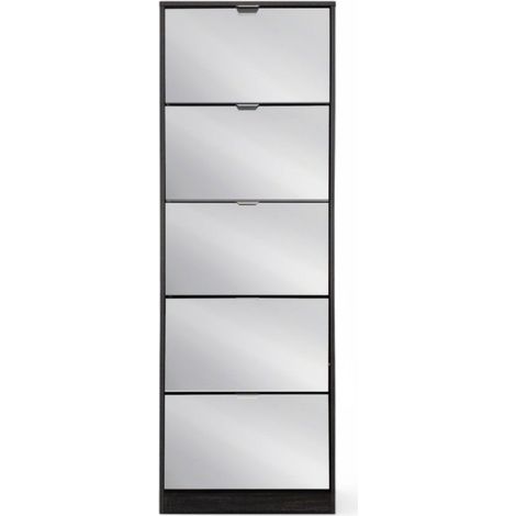Scarpiera verticale 5 ante in legno truciolare bilaminato grigio scuro con specchio 60x24xH180 cm (1/4)