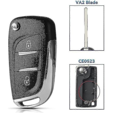 Clé de voiture pour Citroën C2, C4, C5, Berlingo, Xsara Picasso et Peugeot Partner,2 BT VA2 CE0523 (1/5)