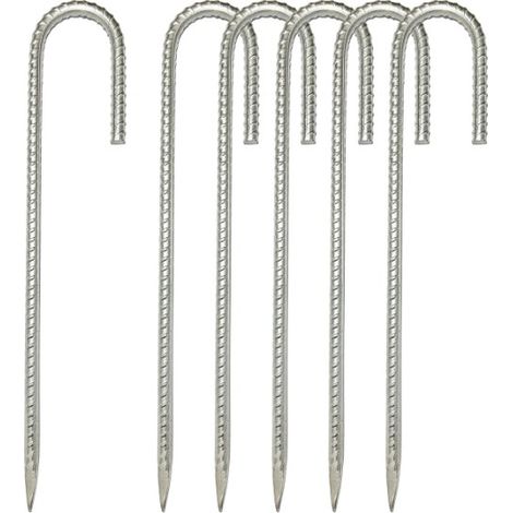 Lntyq – Piquets de terre en acier galvanisé 12 pouces – Lot de 6 – Fixation avec crochet en J pour sols durs – Résistants à la rouille (1/5)
