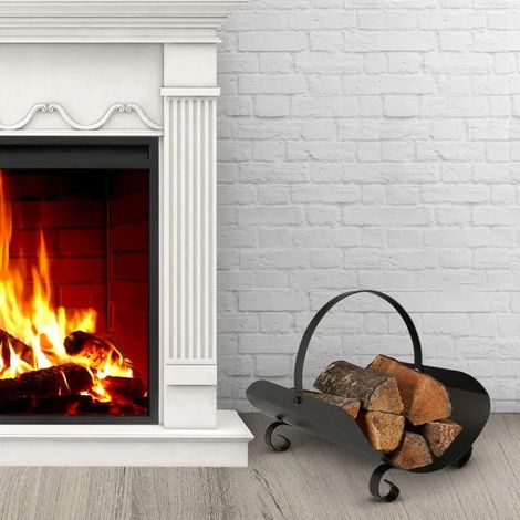 Portalegna con manico singolo in acciaio verniciato, dimensioni 40x36 cm, altezza 35 cm (1/3)