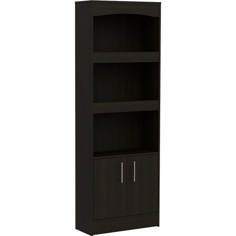 TUHOME Biblioteca Durango, Tres Estantes, Gabinete con Doble Puerta, Negro.