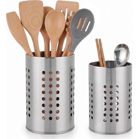 2 Piece Pot Kitchen Utensils Steel Drainer Cutlery Pot Kitchen Utensil Holder Pot Cutlery Pot Holder for Knife Fork Spoon (1/5)