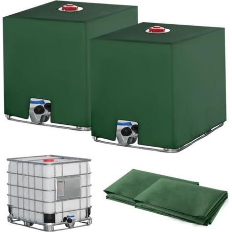 2PC for 1000L IBC Tote, Rainwater Harvesting System, UV-Resistant, 1000L Water Tank, 116 x 100 x 120 cm, Green (1/4)