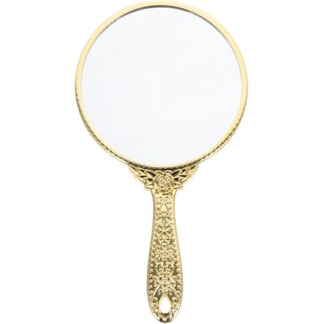 Miroir à main rétro - Poignée vintage - Miroir portable - Fleurs en relief - Ovale - Maquillage portable - Pour femmes et filles - Doré (1/5)