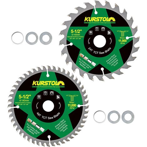 Lame Scie Circulaire Bois 140 x 20mm - 2 pièces 24T&48 dents Disques Carbure pour Bois, Plastique, Contreplaqué, Panneaux de Particules, Panneaux Multicouches (1/5)