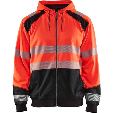 Felpa da lavoro con cappuccio e zip alta visibilità 3546 - Rosso fluorescente/Nero L (1/2)