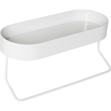 Étagère Murale de Salle de Bain avec Porte-Serviettes et Plateau supérieur Ovale, en Acier, Blanc, 4,5 kg (1/5)