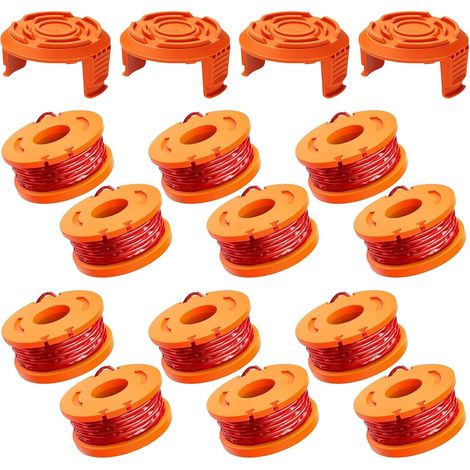 12 Trimmerfadenklingen + 4 Schutzkappen, Trimmerfadenklingen für Worx WA0010 Elektro-Rasentrimmer, Ø 1,65 mm x 3 m (1/5)