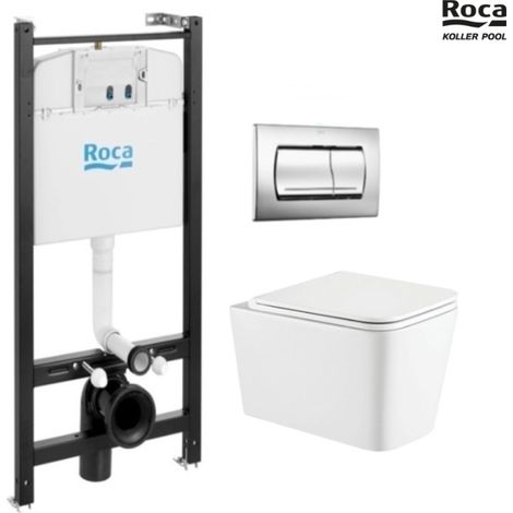 Bastidor ROCA duplo con cisterna empotrada y pulsador PL10 negro mate con inodoro suspendido ROCA the gap con sistema rimless (1/5)