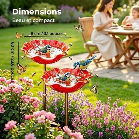 Abreuvoir Mangeoire Oiseaux Exterieur,Bain Oiseaux Exterieur,Mangeoire Oiseaux Décoration pour Jardin,Bains Hauteur 60CM (2 Pcs) (1/5)