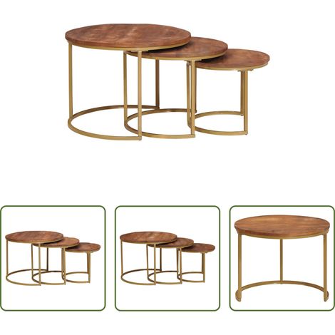 Holz Couchtisch -  Nesting-Couchtische 3 pcs Honigbraun Massivholz Mango und Stahl (1/5)