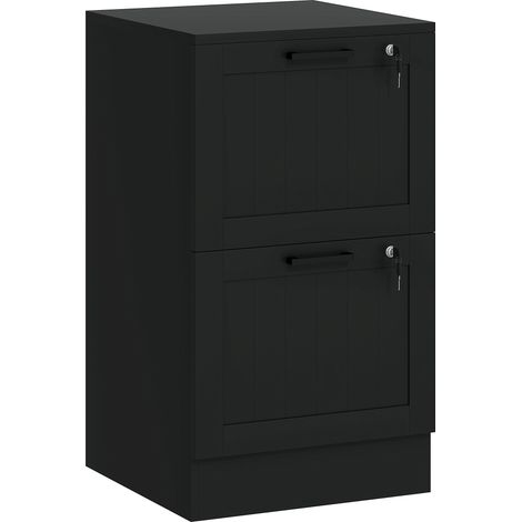 Caisson de bureau noir 40x40x71 cm, meuble de rangement en bois avec 2 tiroirs verrouillables, étagères ajustables et barres de suspension réglables. (1/5)