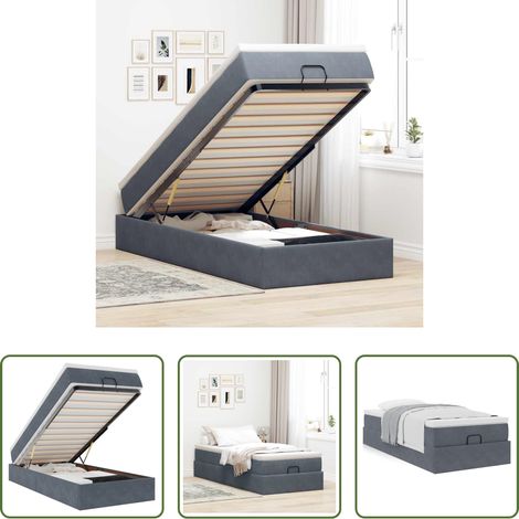 vidaXL Samt -  Ottoman-Bett mit Matratze Dunkelgrau 90x190 cm Samt (1/5)
