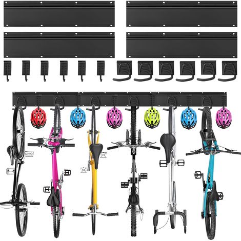 support mural pour vélos,porte velo,rangement garage, support mural pour 6 vélos et 6 casques, crochet mural résistant en acier massif, 4 rails de 16 pouces. (1/5)