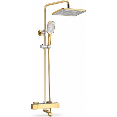 Colonna doccia termostatica per vasca da bagno dorata rotonda (1/5)