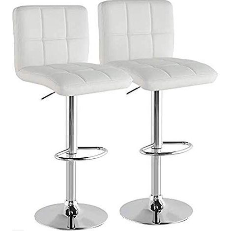 Set 2 Sgabelli da Bar Cucina Seduta Schienale in Ecopelle Bianco con Poggiapiedi (1/4)