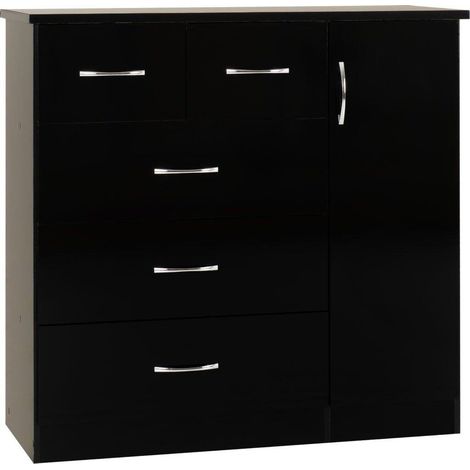 Nevada 5 Drawer Low Wardrobe - L46 x W117 x H115 cm - Black Gloss (1/5)