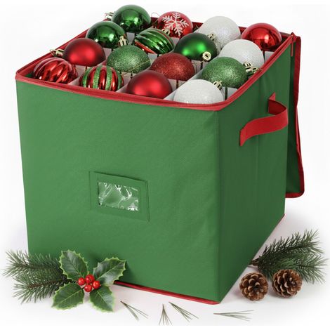 Scatola porta decorazioni natalizie Relaxdays, 64 palline, HxLxP: 33 x 33 x 33 cm, poliestere, cartone, verde/rosso
