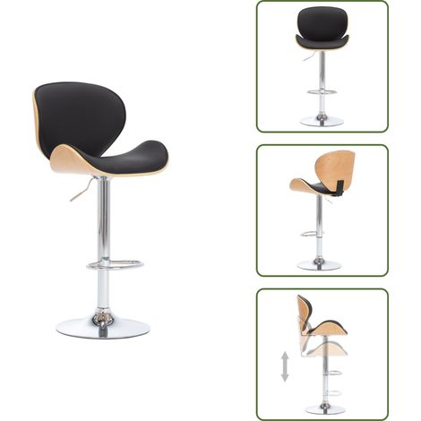 The Living Store Taburete de cocina cuero sintético negro - Taburete ergonómico