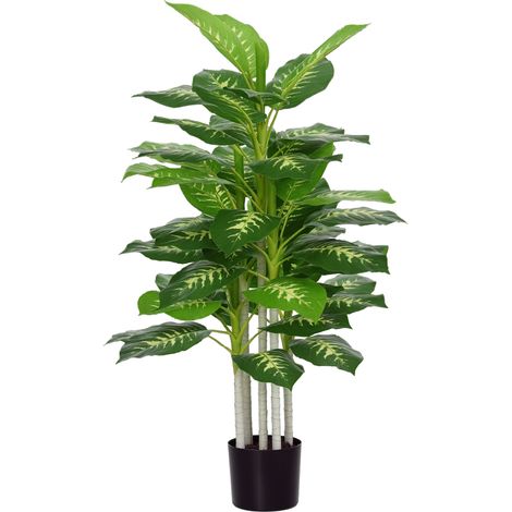 Homcom – Plante verte artificielle calathea 120 cm – Feuillage persistant – Pot ciment stable – Décoration intérieure sans entretien