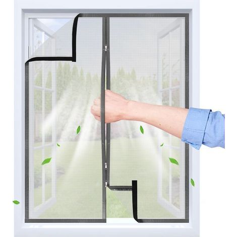 Zanzariera adesiva per finestre con cerniera, dimensioni 100 x 140 cm, chiusura a strappo, tessuto PP trasparente e traspirante, riutilizzabile e lavabile, diverse misure disponibili, collo (1/5)