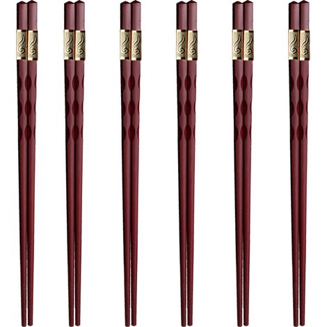 Baguettes en fibre de verre, baguettes réutilisables en alliage, baguettes antidérapantes, baguettes filetées - 6 paires (1/5)