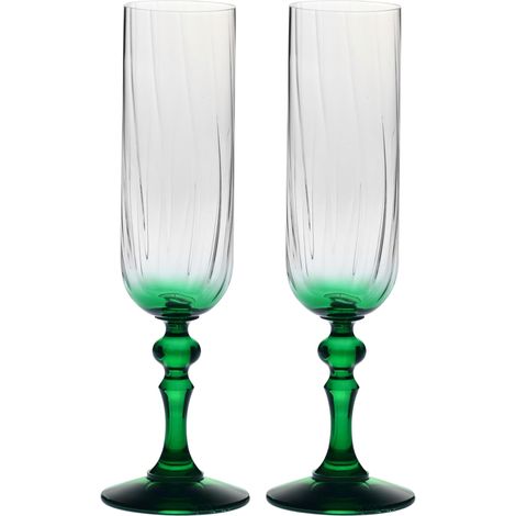 Flûtes à Champagne Lot de 2, 220 ml, Pied Vert, Collection Bubble (1/5)