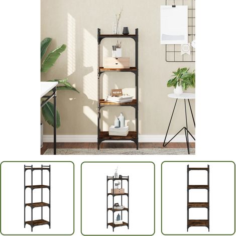 The Living Store Bibliothèque 4 niveaux chêne fumé 40x30x120cm bois d'ingénierie - Bibliothèque Murale - Bibliothèque Design - Étagère Bois - Meuble Rangement - Bibliothéque Industrielle (1/5)
