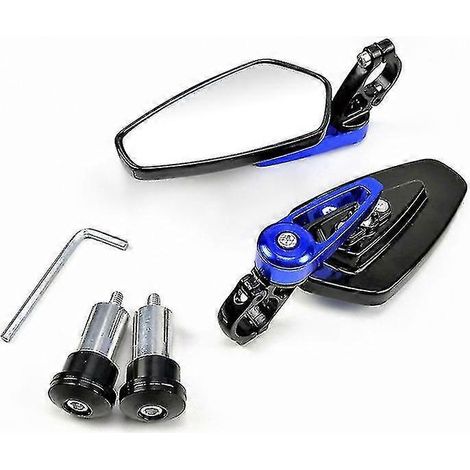 paire de rétroviseurs latéraux universels pour moto, en aluminium noir, de 78 pouces (22 mm), à fixer aux extrémités du guidon (bleu). (1/5)